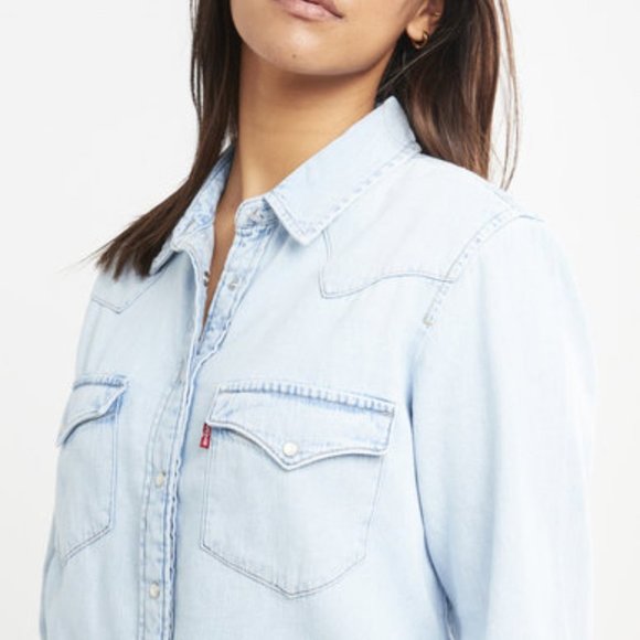 Levi's, light wash classic western relaxed button down shirt sz XXL - Picture 13 of 13